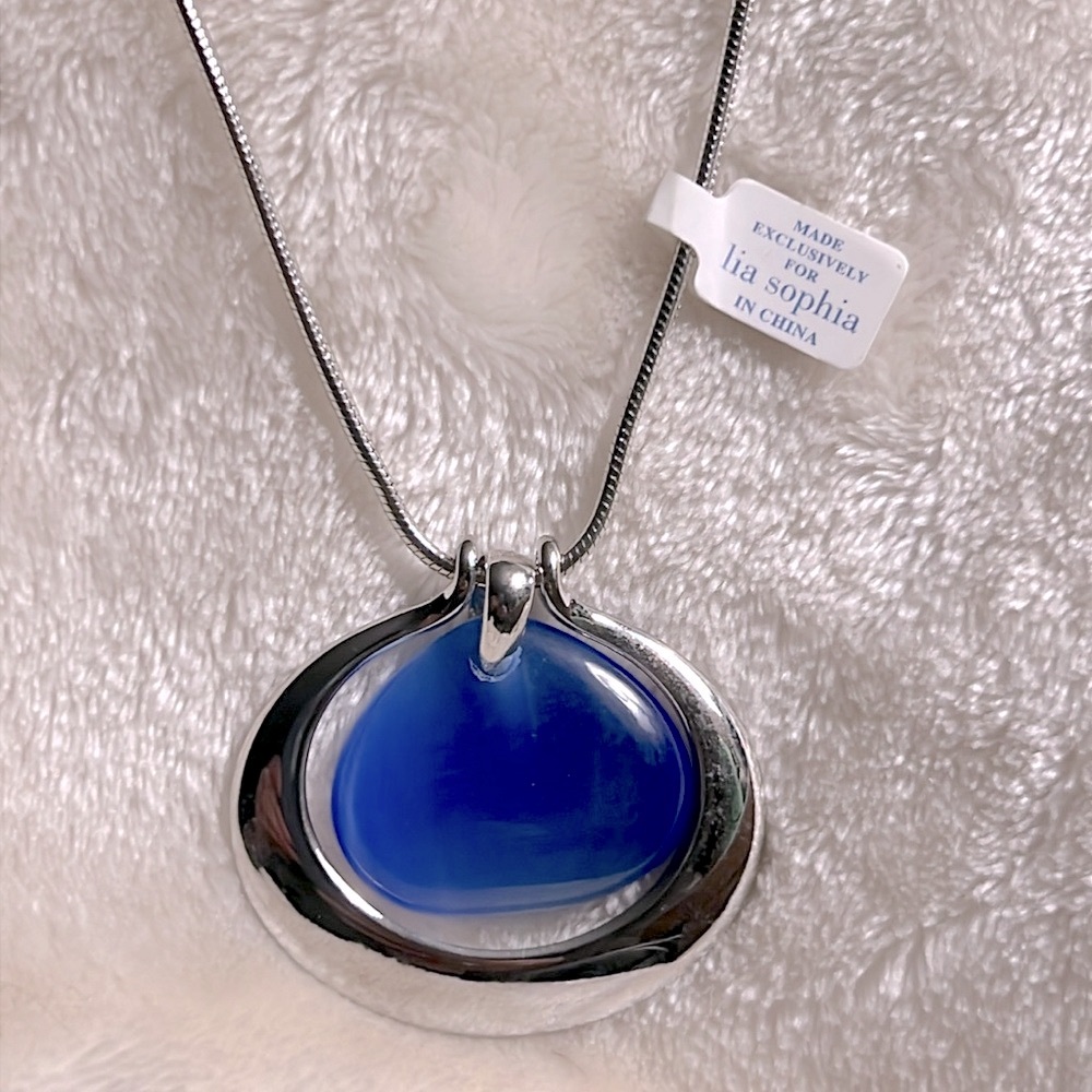 NWT 💙 LIA SOPHIA SILVER NECKLACE WITH SILVER/BLUE SLIDE PENDANT